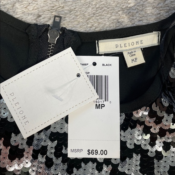 NWT Pleione Sequin Sparkle Short Sleeve Blouse Top Party Black Silver Sz MP - Picture 5 of 8